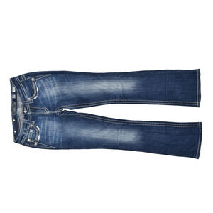 Miss Me Jeans Signature Boot Cut Blue Denim Size 28 Zip Cotton Blend Embellished